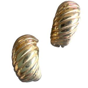Vintage Bergere Half Hoop Gold Tone Ribbed Clip-On Earrings Classic Grannycore M